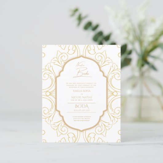 Nuestra Boda GOLD Lijst Spaans huwelijk INVITE (Staand voorkant)