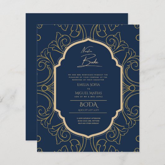 Nuestra Boda GOLD Lijst Spaans huwelijk INVITE (Voorkant / Achterkant)