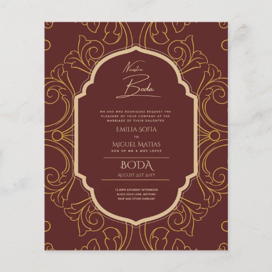 Nuestra Boda GOLD Lijst Spaans huwelijk INVITE Flyer (Voorkant)