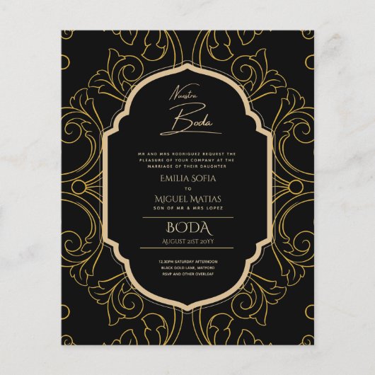 Nuestra Boda GOLD Lijst Spaans huwelijk INVITE Flyer (Voorkant)