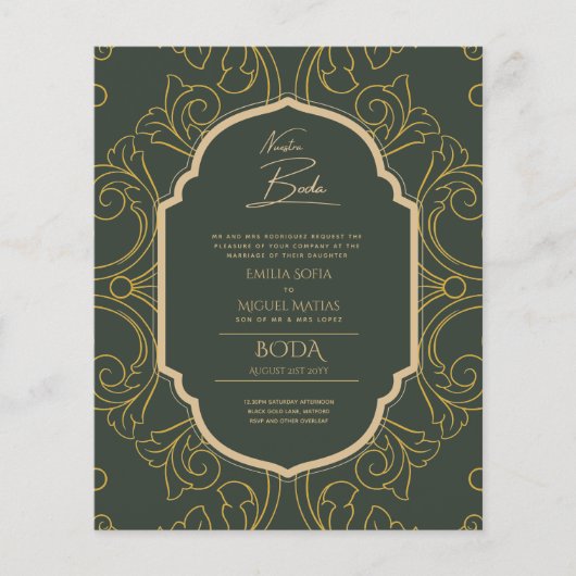 Nuestra Boda GOLD Lijst Spaans huwelijk INVITE Flyer (Voorkant)