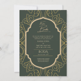 Nuestra Boda GOLD Lijst Spaans huwelijk INVITE Kaart