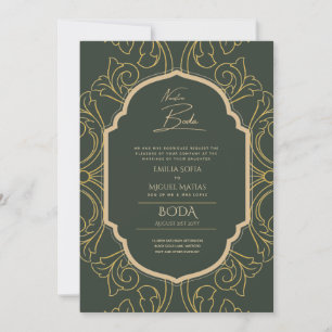 Nuestra Boda GOLD Lijst Spaans huwelijk INVITE Kaart