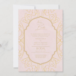 Nuestra Boda GOLD Lijst Spaans huwelijk INVITE Kaart
