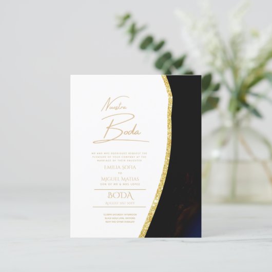 Nuestra Boda Gold Text AGATE Wedding INVITE (Staand voorkant)