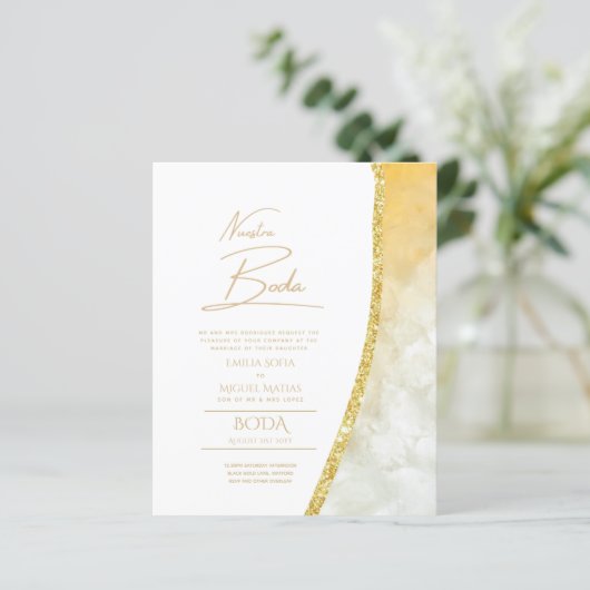 Nuestra Boda Gold Text AGATE Wedding INVITE (Staand voorkant)