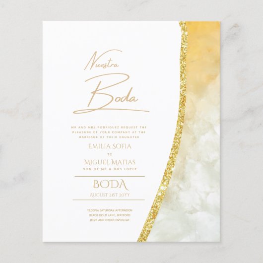 Nuestra Boda Gold Text AGATE Wedding INVITE (Voorkant)