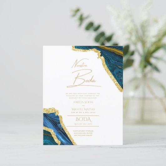Nuestra Boda Gold Text AGATE Wedding INVITE (Staand voorkant)