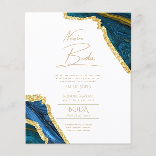 Nuestra Boda Gold Text AGATE Wedding INVITE (Voorkant)