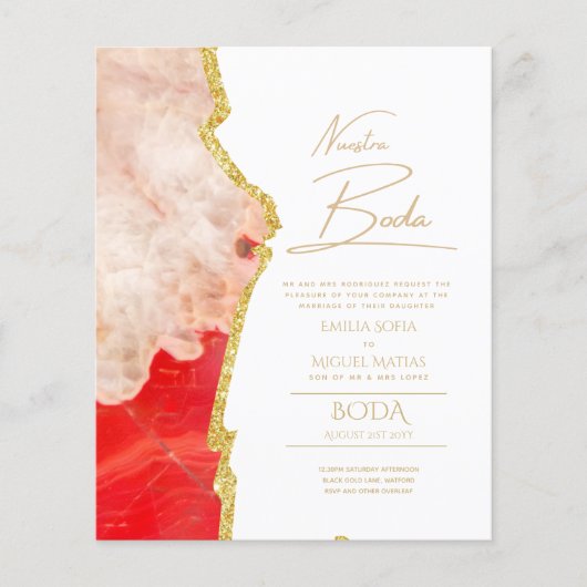 Nuestra Boda Gold Text AGATE Wedding INVITE (Voorkant)