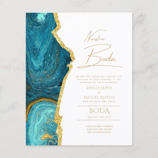 Nuestra Boda Gold Text AGATE Wedding INVITE (Voorkant)