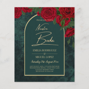 NUESTRA BODA Green Gold RED Roses Winter INVITE Flyer