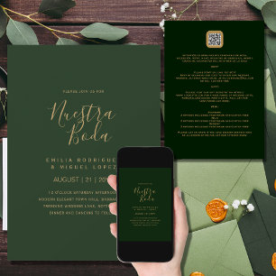 NUESTRA BODA GREEN GOLD RSVP MENU DETAILS QRCode Kaart