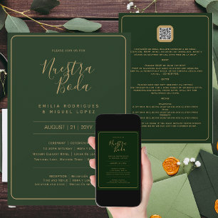 NUESTRA BODA GREEN GOLD RSVP MENU DETAILS QRCode Kaart