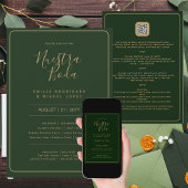 NUESTRA BODA GREEN GOLD RSVP MENU DETAILS QRCode Kaart