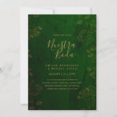 NUESTRA BODA GREEN GOLD RSVP MENU DETAILS QRCode Kaart (Voorkant)
