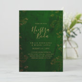 NUESTRA BODA GREEN GOLD RSVP MENU DETAILS QRCode Kaart (Staand voorkant)