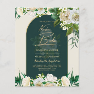 NUESTRA BODA Green Gold White Roses Winter INVITE Flyer