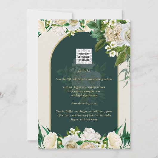 NUESTRA BODA Green Gold White Roses Winter INVITE Kaart (Achterkant)