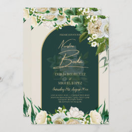 NUESTRA BODA Green Gold White Roses Winter INVITE Kaart