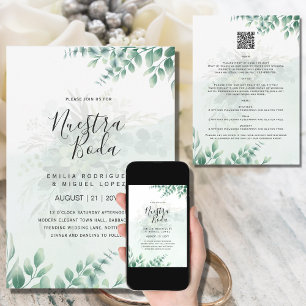 NUESTRA BODA Greenery RSVP MENU DETAILS QRCode Kaart