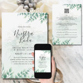 NUESTRA BODA Greenery RSVP MENU DETAILS QRCode Kaart