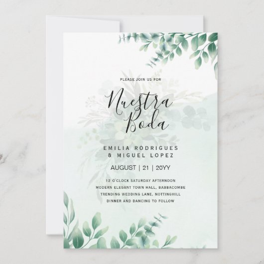 NUESTRA BODA Greenery RSVP MENU DETAILS QRCode Kaart (Voorkant)