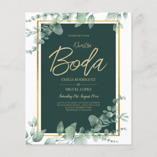 Nuestra Boda Greenery Spain WEDDING QR CODE Flyer (Voorkant)