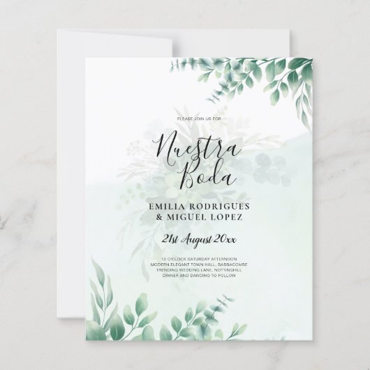 NUESTRA BODA Greenery Spanish WEDDING Invitation (Voorkant)