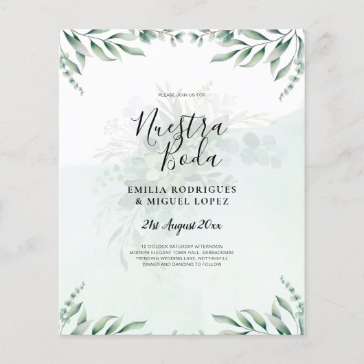 NUESTRA BODA Greenery Spanish WEDDING Invitation Flyer (Voorkant)