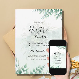 NUESTRA BODA Greenery Spanish WEDDING Invitation Kaart