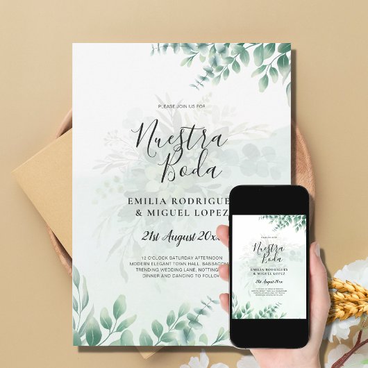 NUESTRA BODA Greenery Spanish WEDDING Invitation Kaart