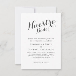 Nuestra Boda Invitacion BlackWhiteSpanish Wedding Kaart