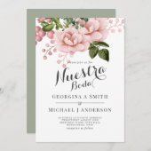 Nuestra Boda Invitacion - Blush Pink Roses Bouquet Kaart (Voorkant / Achterkant)