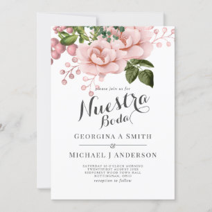 Nuestra Boda Invitacion - Blush Pink Roses Bouquet Kaart