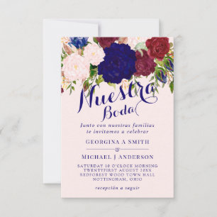 Nuestra Boda Invitacion Burgundy Blue Pink Floral Kaart