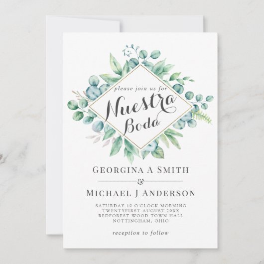 Nuestra Boda Invitacion Eucalyptus Modern Greenery (Voorkant)