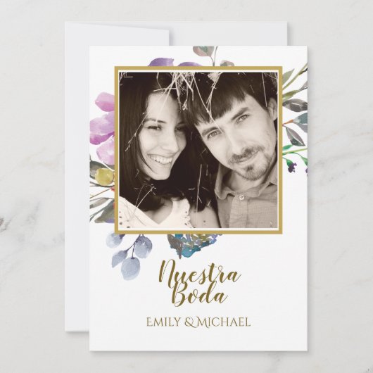 Nuestra Boda Invitacion - PHOTO Wedding Paars Kaart (Voorkant)