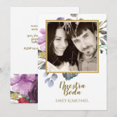 Nuestra Boda Invitacion - PHOTO Wedding Paars Kaart (Voorkant / Achterkant)