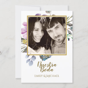 Nuestra Boda Invitacion - PHOTO Wedding Paars Kaart