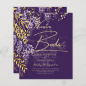Nuestra Boda Lila Wisteria Wedding Spaans Invite (Voorkant / Achterkant)