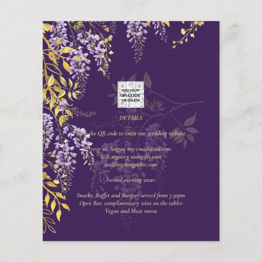 Nuestra Boda Lila Wisteria Wedding Spaans Invite (Achterkant)