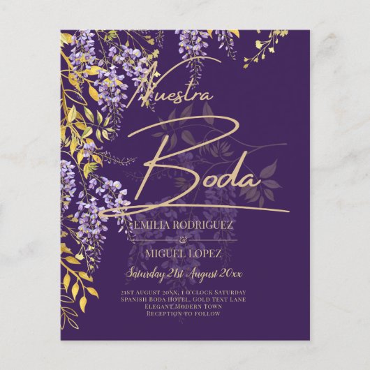 Nuestra Boda Lila Wisteria Wedding Spaans Invite Flyer (Voorkant)