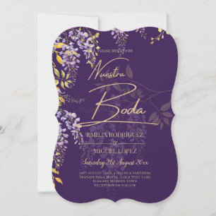 Nuestra Boda Lila Wisteria Wedding Spaans Invite Kaart