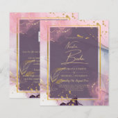 NUESTRA BODA Paars Pink Gold Ink Wedding INVITE (Voorkant / Achterkant)