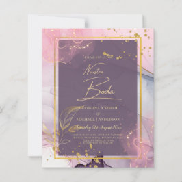 NUESTRA BODA Paars Pink Gold Ink Wedding INVITE