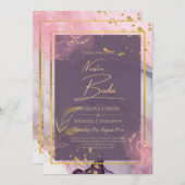 NUESTRA BODA Paars Pink Gold Ink Wedding INVITE Kaart (Voorkant / Achterkant)