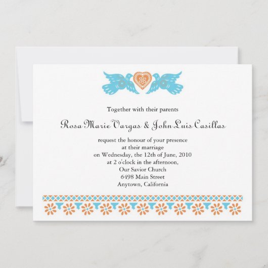 Nuestra Boda Papel Picado Tortelduifjes Blauwgroen Kaart (Voorkant)