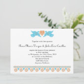 Nuestra Boda Papel Picado Tortelduifjes Blauwgroen Kaart (Staand voorkant)