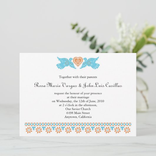 Nuestra Boda Papel Picado Tortelduifjes Blauwgroen Kaart (Staand voorkant)